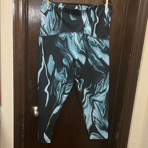 SPANX Aqua and Black Marble Leggings